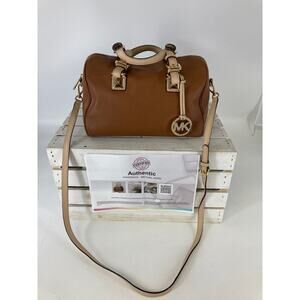 MICHAEL KORS, LARGE CAMEL BROWN LEATHER WOMENS CROSSBODY BAG